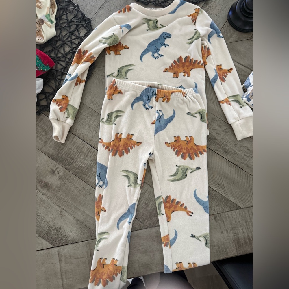 Kids Dino Print Pajama Set - Cream with Blue, Green & Orange Dinosaurs